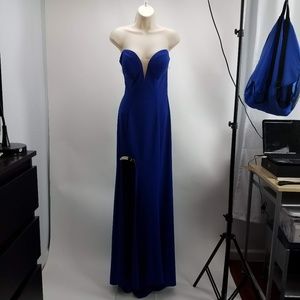 Strapless Long Gown Front Slit Sz M Blue